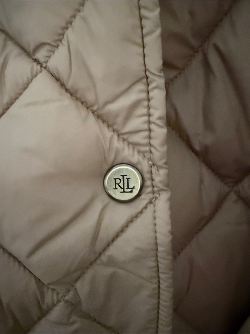 Lauren Ralph Lauren Twill Trim Diamond Quilted Barn Jacket Size M Birch Tan - Picture 10 of 10